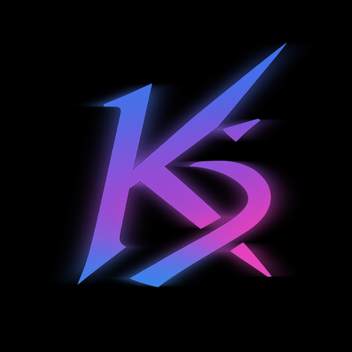 Gradient 'KS' logo on a black background